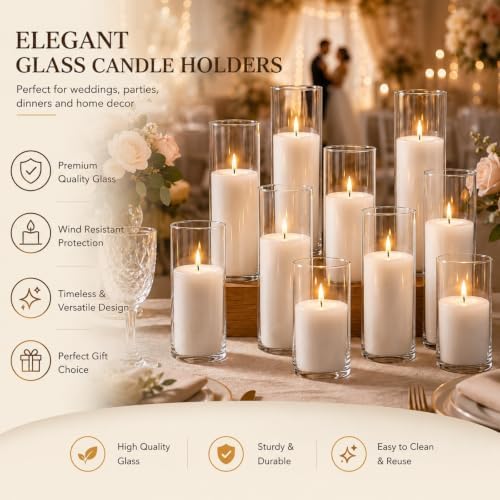 24 Pcs White Pillar Candles and Glass Cylinder Vases Clear Glass Pillar Candle Holders Hurricane Glass Candle Holders for Table Centerpieces Wedding, Party, Event, Home Office - Image 2