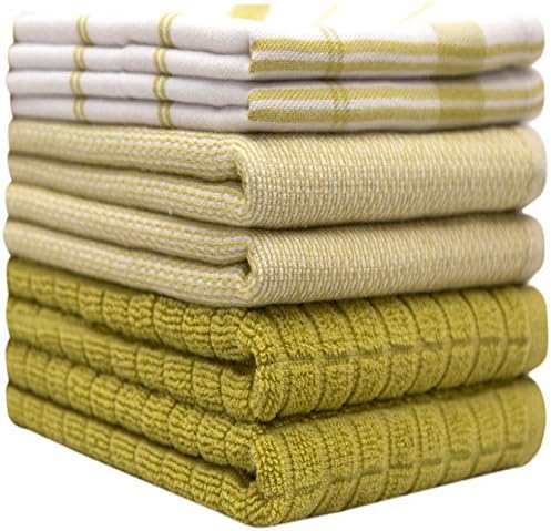Premium Kitchen Towels 6 Pack 100% Cotton, 20"x28" Dish Towels Lime Check - Image 3