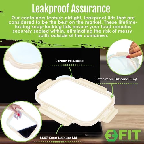 Glass Meal Prep Containers 2 & 3 Compartments Leak-Proof Lids 32 oz 4 Pack - Image 4