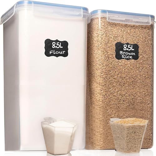 2 PC (8.5L / 287 Oz) Extra Large Pantry Flour Sugar Storage Containers Set by WhiteFeather