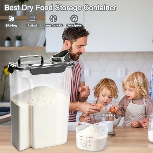Komzon Rice Storage Containers, 20 LB Rice dispenser with Pouring Spout Large Bin for Flour, Pasta, Grain and Baking, Pet Dog Cat Bird Food Container Grey - Image 4