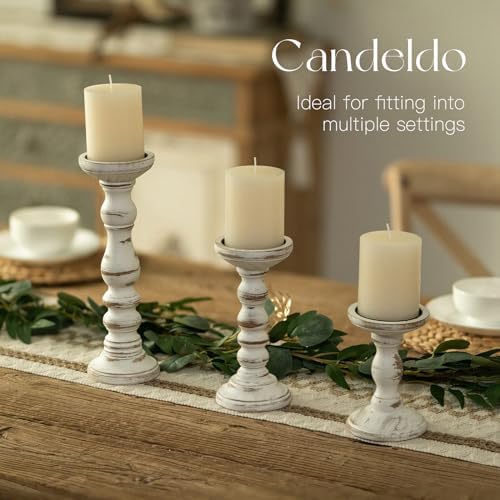 Candeldo Wood Candle Holders for Pillar, White Farmhouse Fireplace Decor - Image 5