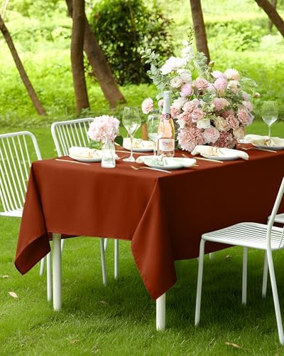 Pureegg Rectangle Linen Tablecloth Waterproof & Stain Resistant, Wrinkle-Free Table Cloth Adds Elegance and Protection, Ideal for Dining, Party, Wedding and Outdoor, 60 x 84 Inch, Cream, Terracotta - Image 7