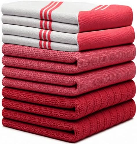 Premium Kitchen Towels 6 Pack 100% Cotton 20"x28" Dish Towels - Red Wide - Image 3
