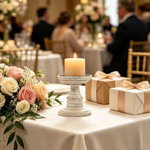 Hosley White 5 Inch High Wooden Pillar Candle Holder Country Style. Ideal Gift for Wedding Party Home Spa Reiki Aromatherapy LED Votive Candle Gardens W1 - Image 2