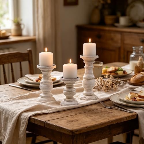 Hosley Set of 3 Whitewashed Wooden Pillar Candle Holders – 10”, 8”, and 6” Heights – Ideal for LED and Pillar Candles, Weddings, Parties, Home Décor, Spa, Reiki, and Aromatherapy - Image 5