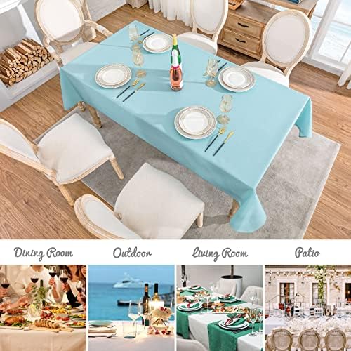 Veblandy Rectangle Tablecloth Waterproof 52x70 inch Linen Textured Table Cloth Stain and Wrinkle Resistant Washable, Decorative Fabric Table Cover for Dining, Party and Camping, Aqua - Image 7