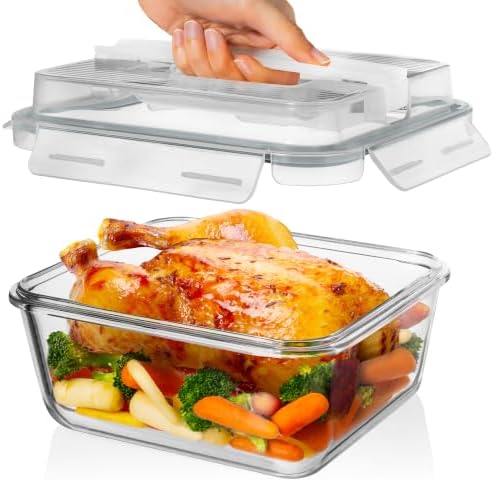 Razab 2700ml / 91Oz / 11.5 Cups Large Glass Food Storage Containers with Lids - Glass Meal Prep Containers for Roasting & Storing Leftover, Glass Lunch Container, Microwave & Oven Safe by RazabHomeGoods