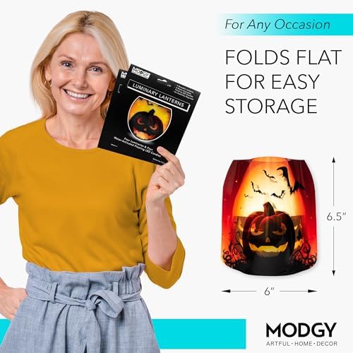 MODGY Luminary Lanterns Candle Holder Decorative Indoor Outdoor Decor, Lanterns for Wedding Centerpiece Decoration Outside Patio, with Flameless Floating LED Candles, Jacko Pack of 2 - Image 6