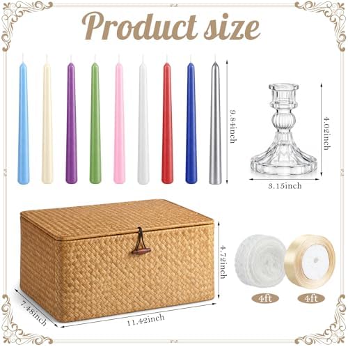 Mtlee Basket of Candle Wedding Gift Candleholders Basket Ribbon, Classic - Image 2