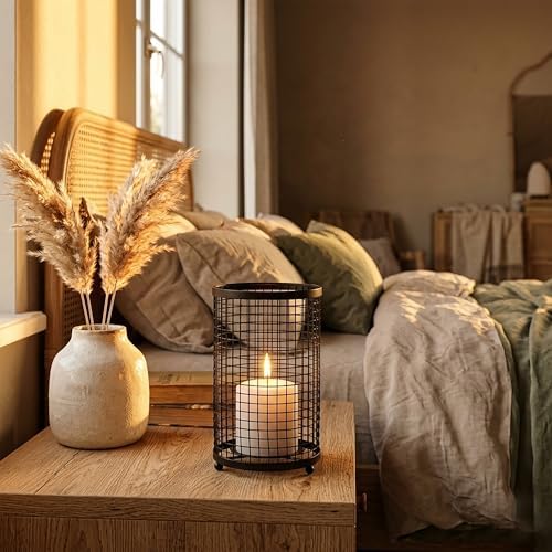 Hosley Large Candle Holder - Black Pillar Candle Cover/Sleeve, 9.75" High, Metal Rustic Farmhouse Decor, Candle Shade for Spa Aromatherapy, Weddings, Home Office, Candle Garden - Image 4