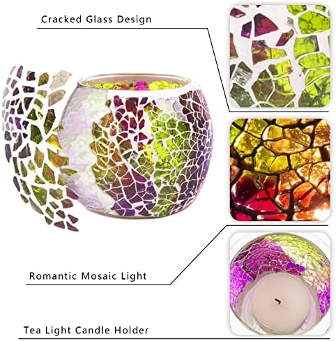 Rancco Glass Votive Candle Holder for Tealight, Romantic Mosaic Cracked Candle Holder, Candle Lamp Aromatherapy Candlescape Bowl for Valentine's Thanksgiving, Christmas Table Centerpiece, Party Decor - Image 5