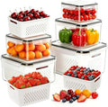 5 Pack Large Fruit Storage Containers for Fridge, Leakproof Produce Containers with Removable Colanders, Dishwasher Safe Fridge Organizers and Storage, Keep Berry, Vegetables Fresh Longer by Unknown