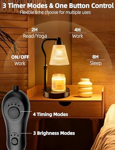 Candle Warmer Lamp for Jar Candles, Height Adjustable & Dimmable with 2/4/8H Timer, 2*50W Halogen Wax Melter Warmer for Home Office Décor, Flameless & Smokeless, Gift for Women Mom, Black-Clear/1 Pack - Image 4
