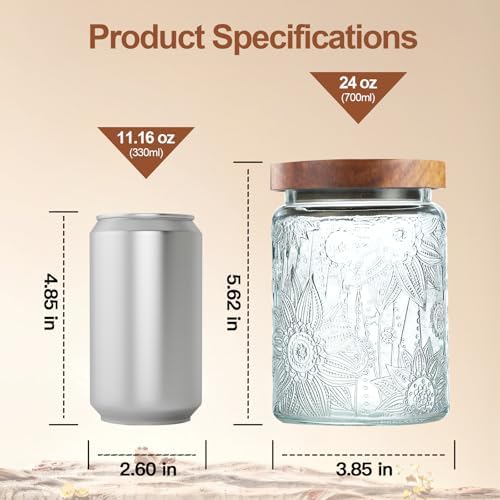 6-Pack 24 OZ Vintage Glass Jar with Lid, Airtight Food Storage Canisters with Bamboo for Kitchen Counter Pantry, Ideal for Coffee, Candy, Tea, Oats, Sugar, Cookies Decorative Jars - Image 4