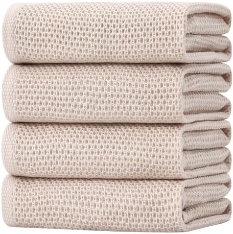 Homaxy 100% Cotton Oversized Waffle Weave Kitchen Towels 4-Pack, Beige by Homaxy