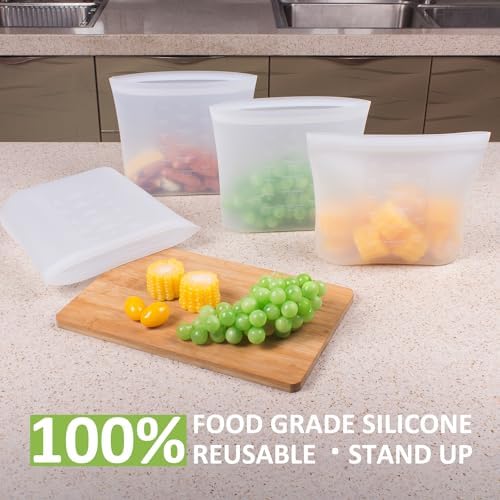 Large Reusable Food Bags 4 Pack, 1.5 Quart(50.7fl.oz) 100% Silicone Storage Bags Stand Up Zip Silicone Food Container, Freezer Microwave Oven Dishwasher Safe, Translucent - Image 2