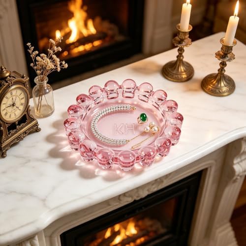 Chic Pink Bubble Glass Candle Dish – Modern Clear Glass Candle Holder for Tealights & Diffusers, Decorative Tray for Home & Tabletop Decor（1 Pack） - Image 6
