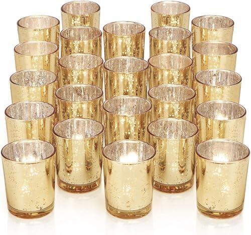 DARJEN 24 Pcs Gold Tea Lights Candles Holders for Wedding Centerpieces by DARJEN