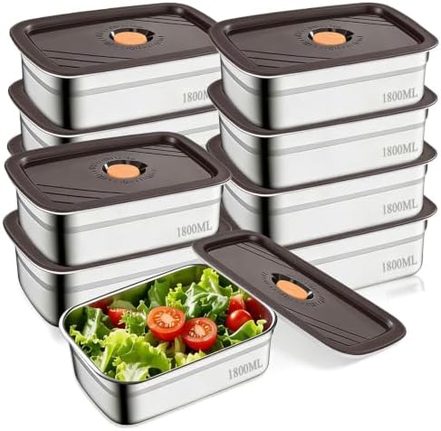 10 Pack 63oz Stainless Steel Food Storage Containers with Lids by ZEENSUY