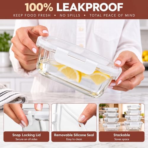 Razab 40 PC Set Leakproof Glass Food Storage Containers with BPA Free Lids - Image 3