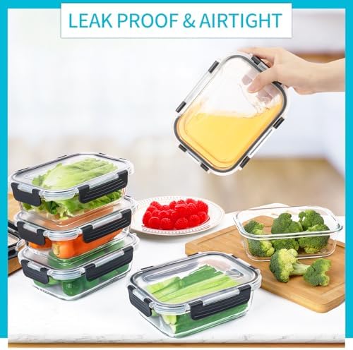 Skroam 10 Pack Glass Meal Prep Containers, 22 OZ Glass Airtight Food Storage Containers with Lids, Pantry Kitchen Storage Containers for Lunch, Food Storage, Meal Prep, Lunch Bento Boxes - Image 3