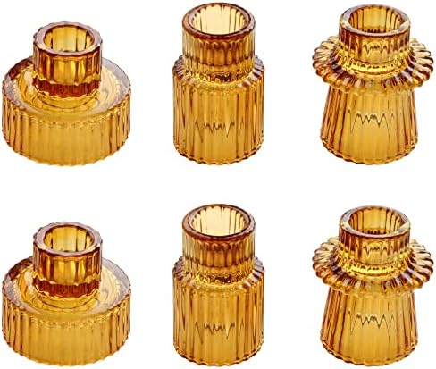 Vixdonos Taper Glass Candlestick Holders Tealight Candle Holders for Table Centerpieces, Wedding Decor and Dinner Party (6 Pcs, Amber) by Vixdonos