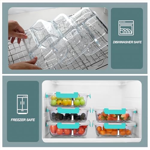 KOMUEE Glass Meal Prep Containers 3 Compartments, 5 Pack 36 oz, Green - Image 2