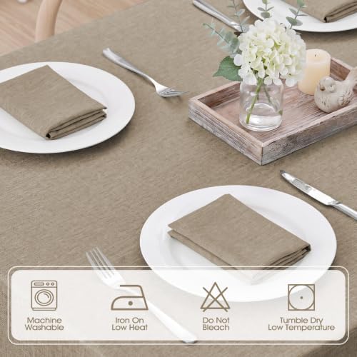 Veblandy Rectangle Tablecloth Linen Textured Waterproof & Stain Resistant Table Cloth Wrinkle Free Decorative Fabric Farmhouse Table Cover for Dining/Party/Buffet/Wedding, 52 x 70 Inch, Mocha - Image 5
