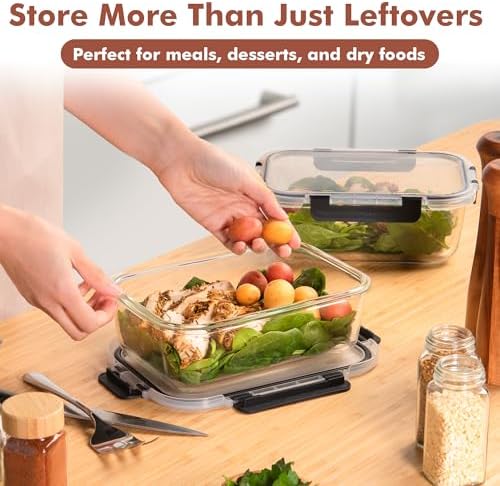 Razab 2 Pcs 1860ml / 63 Oz Large Glass Food Storage Containers with Lids - Glass Meal Prep Containers with Locking Lids for Roasting, Storing Leftover, Lunch Container, BPA Free, Microwave & Oven Safe - Image 6