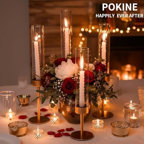 POKINE Glass Hurricane Candle Holders for Candlestick, Gold, Set of 6 - Image 6