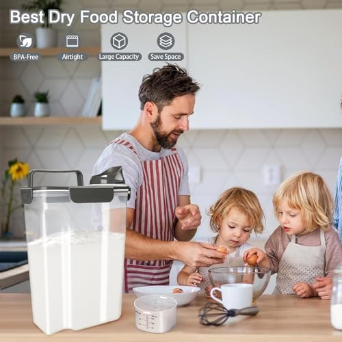 Komzon Rice Container, Airtight Rice Storage Container 10lb, Cereal Containers Storage, BPA Free Food Dispenser with Pouring Spout Handle for Flour Pasta Grain, Pet Dog Cat Bird Food Storage Container - Image 7