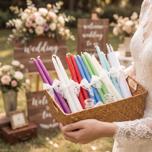 Mtlee Basket of Candle Wedding Gift Candleholders Basket Ribbon, Plain - Image 4