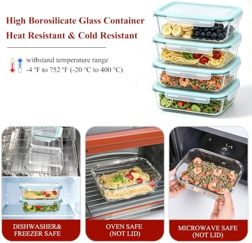 GEHE 4 Pack 52oz Glass Food Storage Containers with Lids, Large Glass Storage Containers with Airtight Lids, Meal Prep Container for Storing & Serving, Leak Proof, BPA Free, Microwave/Oven Safe - Image 5