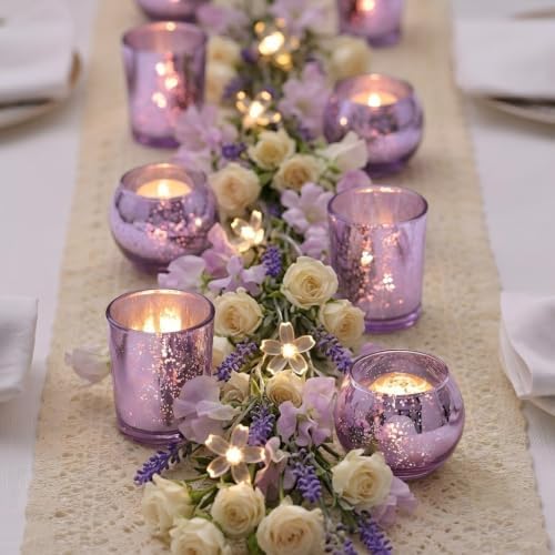 LETINE Purple Mercury Glass Votive Candle Holders - Set of 36 | Elegant Gold Tealight Candle Holders for Table Centerpieces, Weddings, Rehearsal Dinners, Halloween & Thanksgiving Decorations Indoor - Image 3