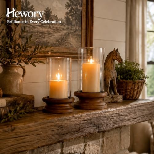 Hewory Hurricane Glass Candle Holders: 2PCS Wooden Brown Candle Holders - Image 5