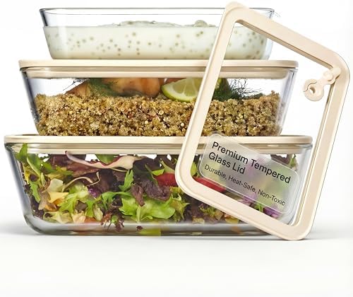 Vase & Vessel Glass Storage Containers, Rectangular, Set of 3, Clear/Beige by VaseVessel