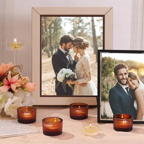 NITIME 30Pcs Ribbed Amber Votive Candle Holders for Fall Table Decor, Amber Tea Light Candle Holders with 32pcs Tea Light Candles for Wedding Decor, Home Decor and Party Decor - Image 4