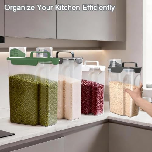 Komzon Rice Storage Containers, 20 lb Rice dispenser with Pouring Spout Large Bin for Flour, Pasta, Grain and Baking, Pet Dog Cat Bird Food Container Green - Image 2