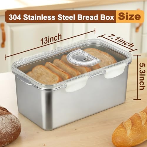Gifhomfix Bread Box 304 Stainless Steel Bread Container, Dishwasher Safe Bread Storage for Homemade Bread, Time Recording Bread Storage Container with Lid and Handle - Image 2