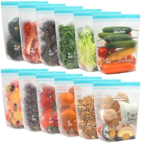 SPLF 12 Pack Reusable Gallon Freezer Bags Dishwasher Microwave Safe by SPLF