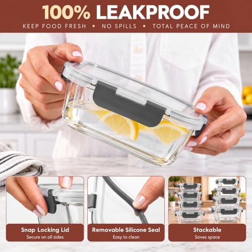 Razab 40 PC Glass Kitchen Storage Containers with Lids, Stackable Set - Image 3