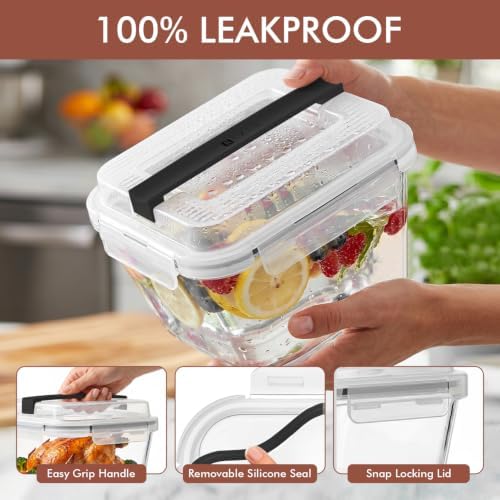 Razab 2700ml / 91oz / 11.5 Cups Large Glass Food Storage Container with Lid - Leakproof Glass Meal Prep Container for Roasting & Storing Leftovers, Glass Lunch Container, Microwave & Oven Safe - Image 3