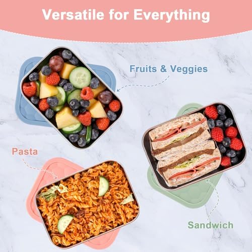 Caperci 25oz Stainless Steel Food Containers, 3-Pack Bento Lunch Box with Silicone Lids, Leak-Proof Reusable Meal Prep Container for Sandwiches & Snacks, BPA-Free (720ML) - Image 6