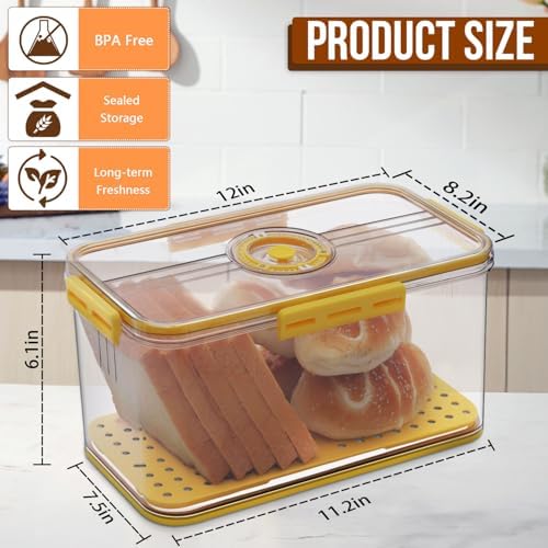 Gifhomfix Bread Box Bread Boxes for Kitchen Counter Airtight, Time Recording Bread Storage Container with Lid, Bread Keeper for Homemade Bread, Toast, Bagel, Donut and Cookies, LARGE Yellow - Image 2
