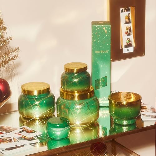 Capri Blue Crystal Pine Scented - Glimmer Inverted Jar Candles - Soy Candles - Holiday Candle with Emerald Green & Gold Ombre Glass Candle Holder (10 oz) - Image 4