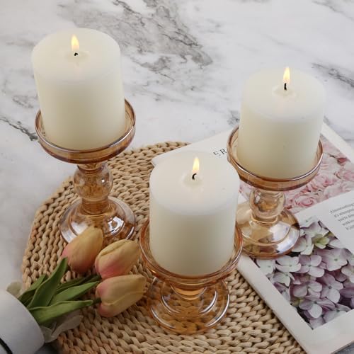 6-Piece Set of Amber Glass Candlestick, Crystal Candlestick Holder Holder and Conical Candle, Christmas Candle Holder Decoration, Family Living Room Wedding Candle Holder (Amber 2sets) - Image 6