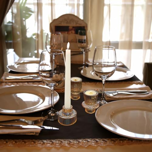 Vixdonos Taper Glass Candlestick Holders Tealight Candle Holders for Table Centerpieces, Wedding Decor and Dinner Party (3 Pcs, Gold) - Image 7