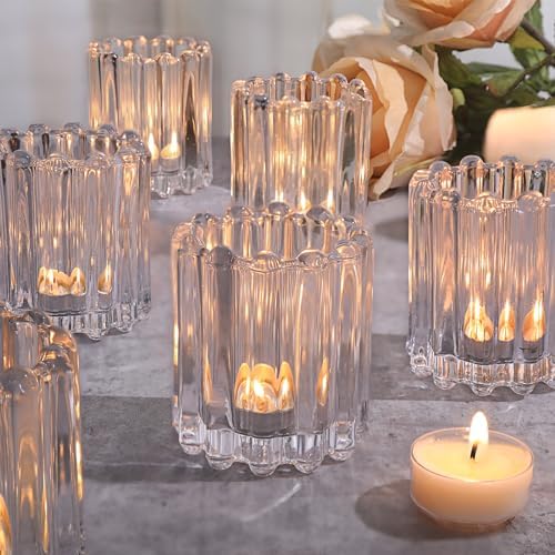 Glass Clear Votive Candle Holder, Ribbed Votive Candle Holders Set of 6 by LOVELIGHTLOVELIFE