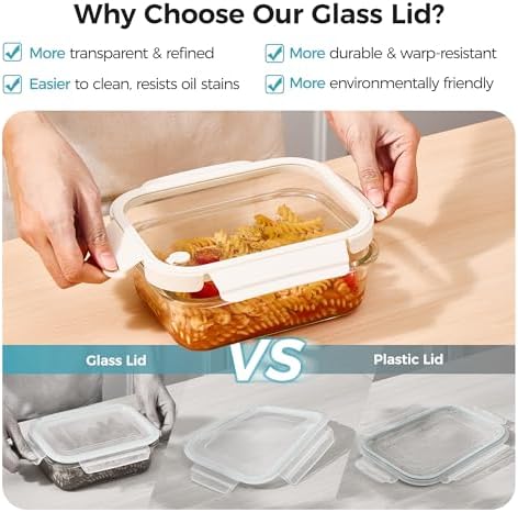 Vtopmart 5 Pack Glass Food Storage Containers with Glass Lids & Air Vent - Image 3